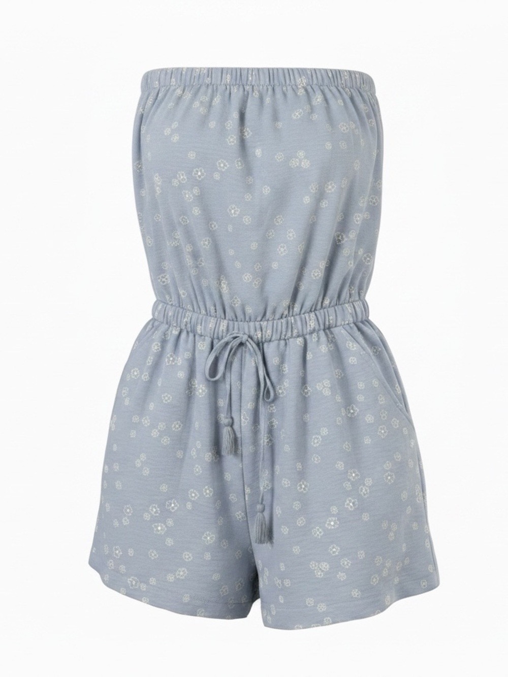 Derek Heart Light Blue Floral Drawstring Romper